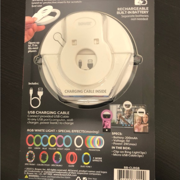New! Bower Rechargeable Clip-On 36 LED Ring Light/For Smart Phones - Picture 2 of 2